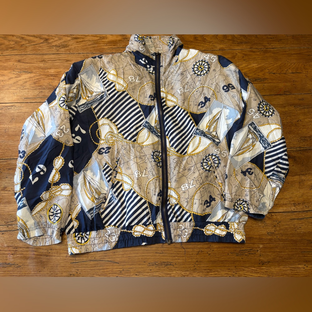 VTG-100% Silk Coastal Grandma Nautical Sailing Bomber Jacket S